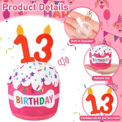 Dog Birthday Cake Toy Accessories for Girl Boy Gifts, Squeaky Plush Toy for Dog Birthday Party Decor Favor for Large, Medium and Small Dogs(13th,Pink)