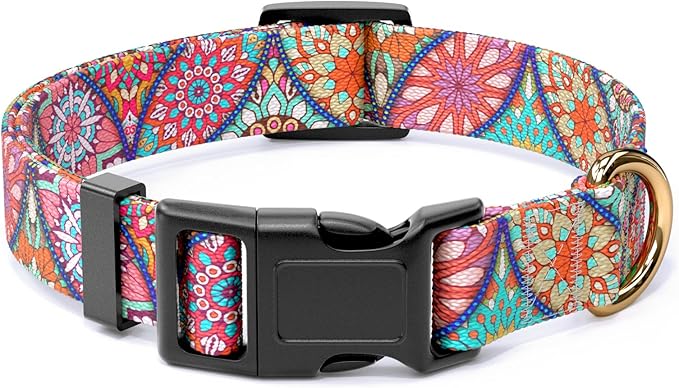 Rnivvi Dog Collar for Medium Dogs, Cute Heavy Duty Adjustable Puppy Collar with Quick Release Buckle for Boy Girl & Female, Pet Accessories for Walking Running, M Length 1" Width, Beautiful Mandala