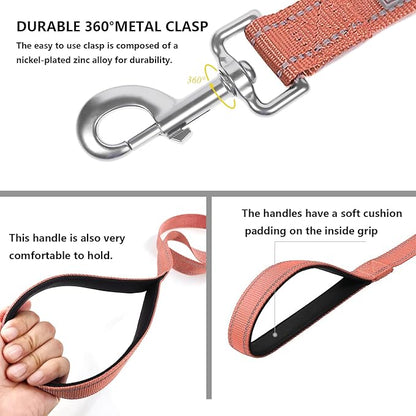 Reflective Dog Leash 6 FT Padded Handle Nylon Dogs Leashes for Large Dogs Coral