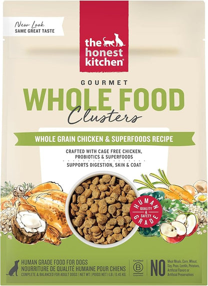 The Honest Kitchen Human Grade Whole Food Clusters Whole Grain Chicken & Oat Dry Dog Food - Complete & Balanced Meal or Topper - 1 lb Bag