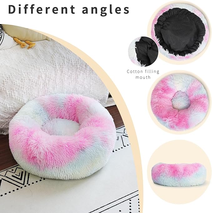 nononfish Puppy Bed for Calming Dog 19Inches Peach Anti-Anxiety Donut Bed for Small Size Dogs Washable Fits up to 15 lbs Pets