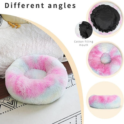 nononfish Puppy Bed for Calming Dog 19Inches Peach Anti-Anxiety Donut Bed for Small Size Dogs Washable Fits up to 15 lbs Pets