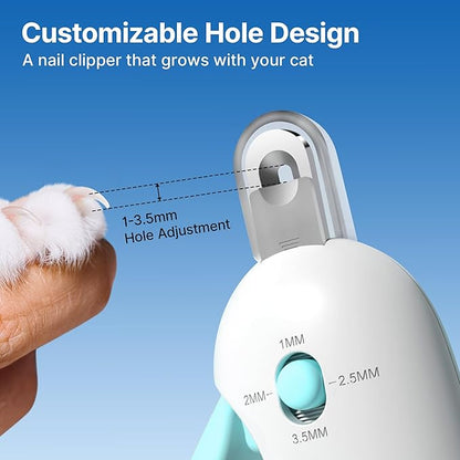 Potaroma Cat Nail Clipper with Adjustable 3-Size Trimming Hole & Hidden Nail File | Safe Toenail Trimmer for Kittens & Indoor Cats | Anti-Splash Claw Cutter for Grooming (Blue)