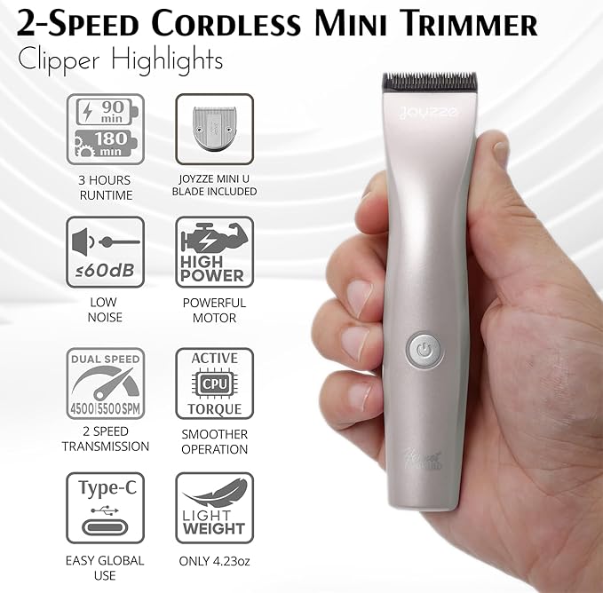 JOYZZE Hornet Mini Trimmer - Compact and Portable Pet Trimming Dog Clippers for Grooming - Low Noise, Rechargeable Cordless Pet Hair Grooming Clippers