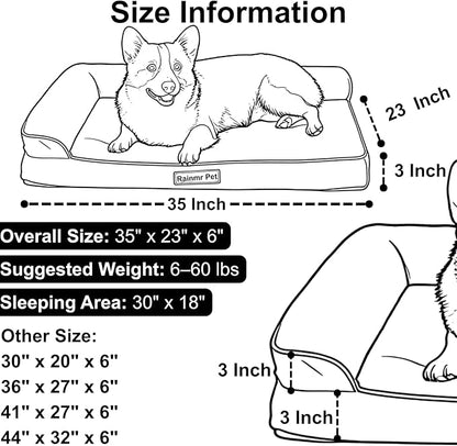 Rainmr Orthopedic Dog Bed Medium Size Dog, Memory Foam Dogs Bed for Medium Dogs, Washable Removable Cover, Nonskid Bottom, Waterproof, for Indoor, Outdoor, Crate ＆ Car Use, 35x23x6 Inches, Brown Grey