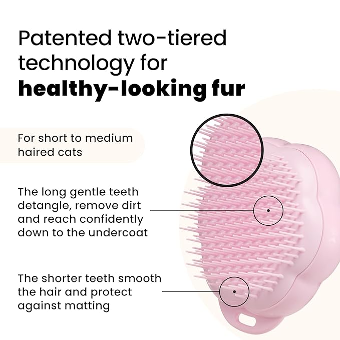 Pet Teezer by Tangle Teezer Cat Brush, De-Shedding Cat Hair Brush for a Gentle, Soothing Groom & Short to Medium Length Fur, Millennial Pink