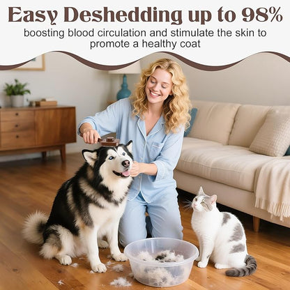 Self Cleaning Dog Brush for Shedding - Bristle Brush and Long/Short Needles Design, Skin Friendly, Slicker Deshedding Dog Brush, Hair Removal for Long & Short Haired Pets (Brown)