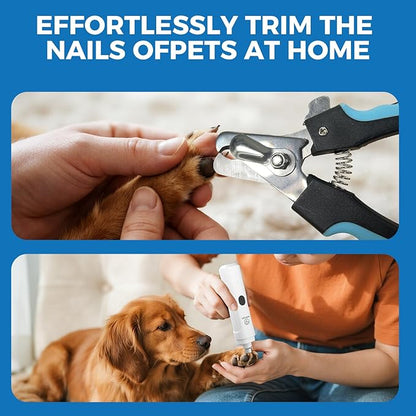 PAPIFFEED Dog Nail Clippers & Grinder with Manual Nail Clipper – Quiet 3-Speed Electric Dog Nail Trimmers with Dual LED, Rechargeable Pet Nail File for Dogs & Cats (White)