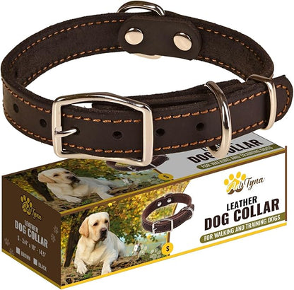 Heavy Duty Black Leather Dog Collar - Soft and Strong Dog Collar for Puppy or Small Breeds (Small: Fit 10" - 14.5" Neck, Black)