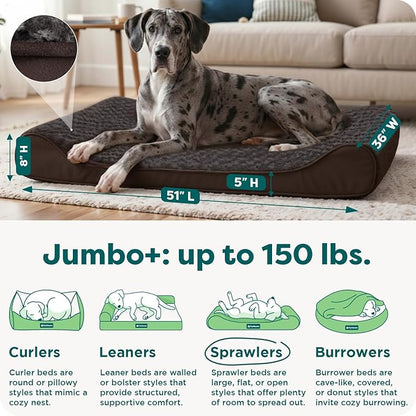 Furhaven Orthopedic Dog Bed for Large Dogs w/ Removable Washable Cover, For Dogs Up to 150 lbs - Ultra Plush Faux Fur & Suede Luxe Lounger Contour Mattress - Chocolate, Jumbo Plus/XXL