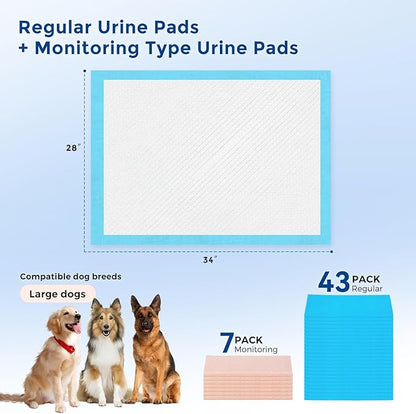 ZOMISIA Health Monitoring Puppy Pee Pads for Dogs 28" x 34" - Extra Large 7 Color Changing Pee Pads with pH Indicator + 43 Dog Potty Training Pad, Odor-Control, Super Absorbent & Leak-Proof, 50 Count