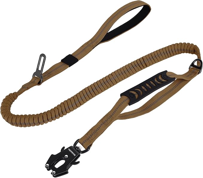 YSZYPETHE Heavy Duty Dog Leash, 4-6 Ft Shock Absorbing with Heavy-Duty Seatbelt Buckle & Dual Handles - No Bungee, for Medium to Large Dogs (Khaki)