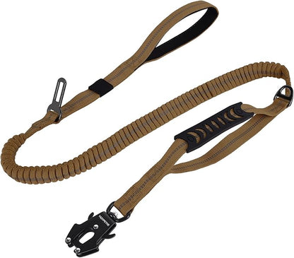 YSZYPETHE Heavy Duty Dog Leash, 4-6 Ft Shock Absorbing with Heavy-Duty Seatbelt Buckle & Dual Handles - No Bungee, for Medium to Large Dogs (Khaki)