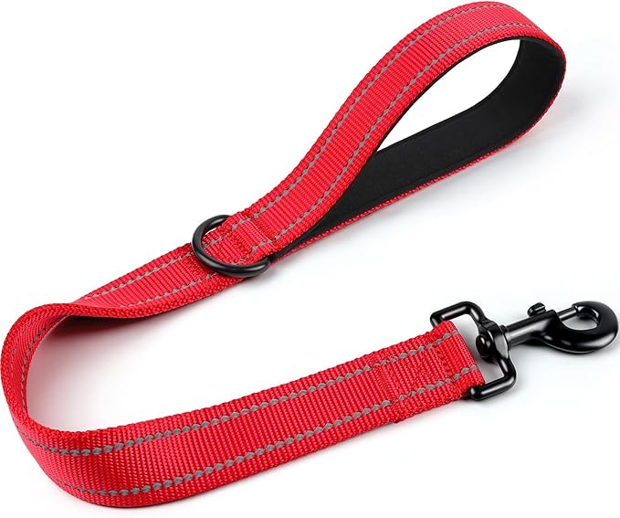 Joytale Strong Short Dog Leash 2FT, 1.2 Inch Wide, Heavy Duty, Padded Handle for Traffic Control, Reflective Leash for Medium and Large Dogs Walking Training, Red