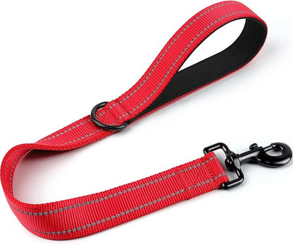 Joytale Strong Short Dog Leash 2FT, 1.2 Inch Wide, Heavy Duty, Padded Handle for Traffic Control, Reflective Leash for Medium and Large Dogs Walking Training, Red