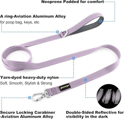 Plutus Pet Heavy Duty Dog Leash with Lockable Aluminum Carabiner, 4/6 Feet Long, Double-Sided Reflective Nylon, Padded Handle, for Puppy, Small, Medium and Large Dogs (Lilac Purple, 1" x 6')