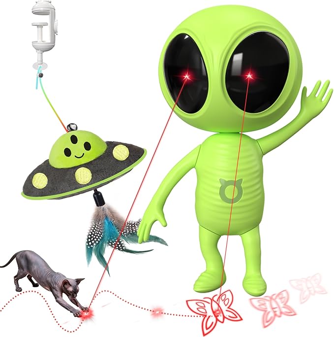 ORSDA Laser Cat Toys for Indoor Cats, 2 in 1 Interactive Automatic Dual Laser & Catnip UFO Dangler for Kitten Toys, Truly Random Trajectory Radar Motion-Activated, Rechargeable 4 Modes, Clamp Design