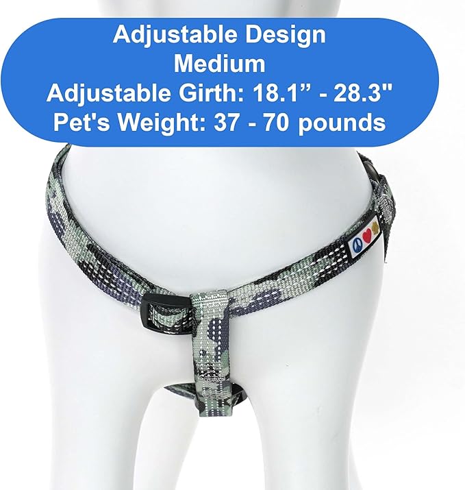 Pawtitas Reflective Step-in Dog Harness – Adjustable No-Pull Vest for Puppies to Seniors, Safe & Comfortable, M Camo Grey
