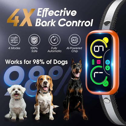Dog Bark Collar Pro, Instant Bark Solution, Smart Anti Barking Device with 4 Correction Modes, Fast-Acting Barking Collar for for Large Medium Small Dogs 5-150lbs, Ideal for Home & Outdoor Use