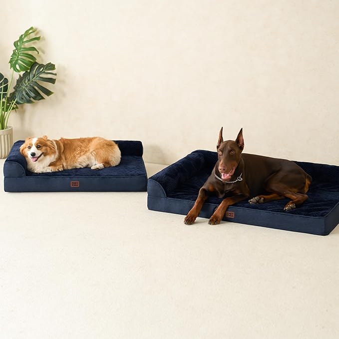 EHEYCIGA Orthopedic Dog Bed Medium Size Dogs, Memory Foam Dog Bed with Washable Removable Cover, Waterproof Pet Sofa Couch for Crate with Nonskid Bottom, 30x20x6, Navy Blue