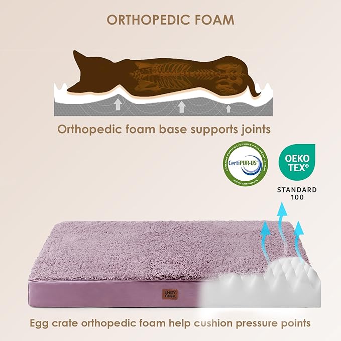EHEYCIGA Orthopedic Medium Dog Beds for Small Dogs with Removable Washable Cover for Crate, Fog Purple, 30x20