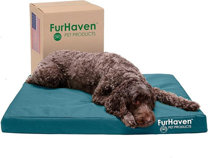Furhaven Water-Resistant Orthopedic Dog Bed for Large/Medium Dogs w/ Removable Washable Cover, For Dogs Up to 55 lbs - Indoor/Outdoor Logo Print Oxford Polycanvas Mattress - Deep Lagoon, Large