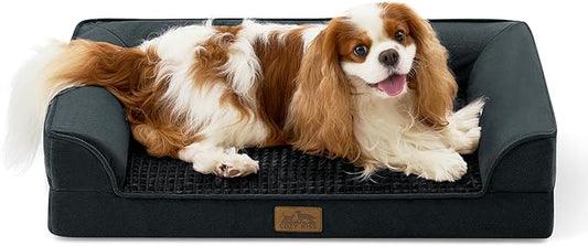 COZY KISS Orthopedic Dog Bed for Medium Size Dogs, Bolster Pet Couch with Waterproof Lining, Egg Crate Foam Sofa for Small Pets Up to 30 lbs, U-Shaped, 30x20x6.5 inch, Black