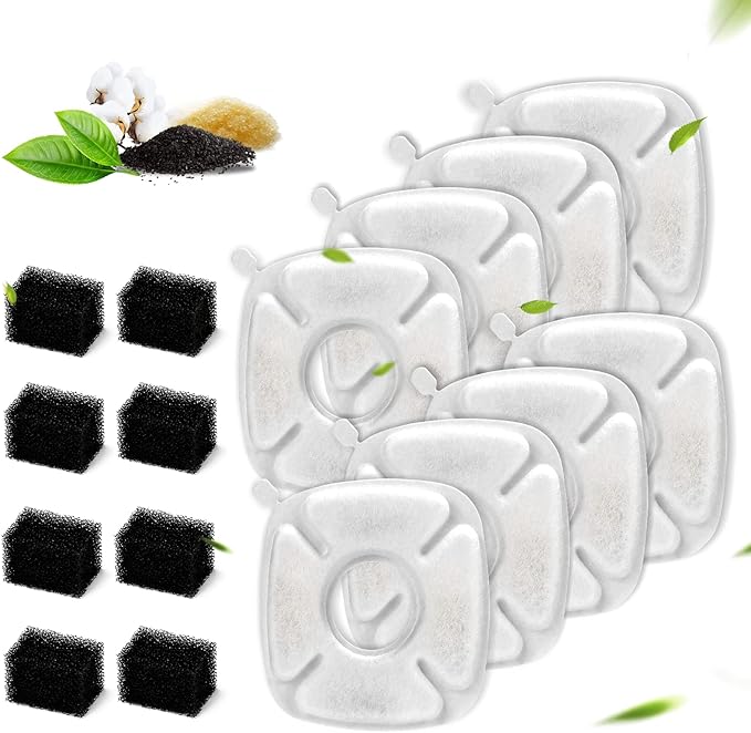 Carcent Cat Water Fountain Filters - 16 PCS Replacement Filters & Sponges for 95oz & 67oz Fountain