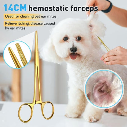 Dog Grooming Scissors,Curved Thinning Shears Curved Chunkers Shears with Safety Round Tips, Sharp and Comfortable 4 in 1 Dog Scissors for Grooming