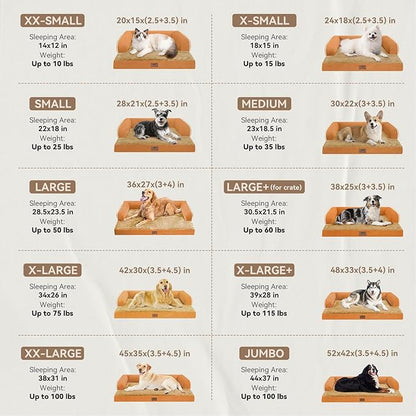 Large Dog Bed Orthopedic Washable, Orthopedic Dog Beds for Large Dogs with Washable Cover, Removable Bolster and Non-Slip Bottom Orange Gaint Pet Beds, XXXLarge Extra Large Dogs
