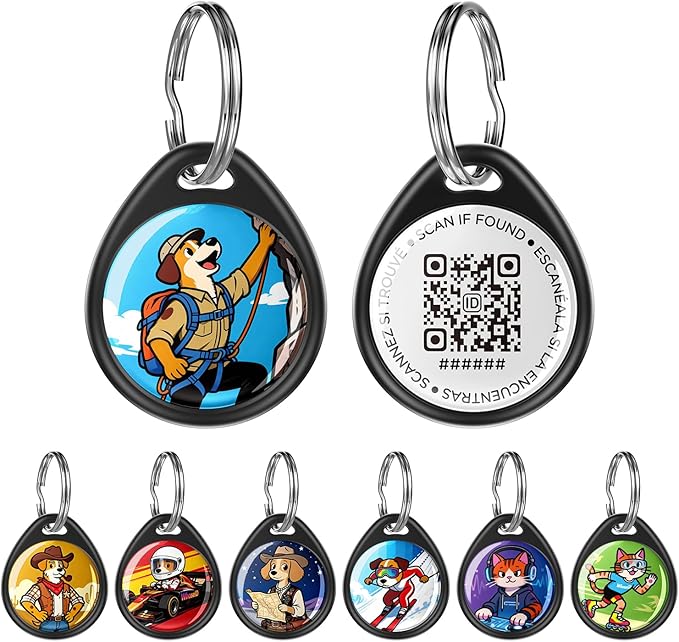 QR Code Dog Tag and Cat Tag, Scan to Reunite Faster, Waterproof and Durable, Lightweight and Quiet, Updatable Contact Info, with Summit Explorer Pet Character Design