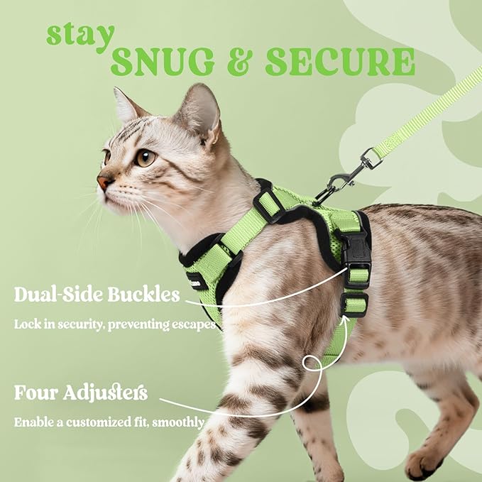 rabbitgoo Cat Harness and Leash for Walking, Escape Proof Soft Adjustable Vest Harnesses for Cats, Easy Control Breathable Reflective Strips Jacket, Light Green, M