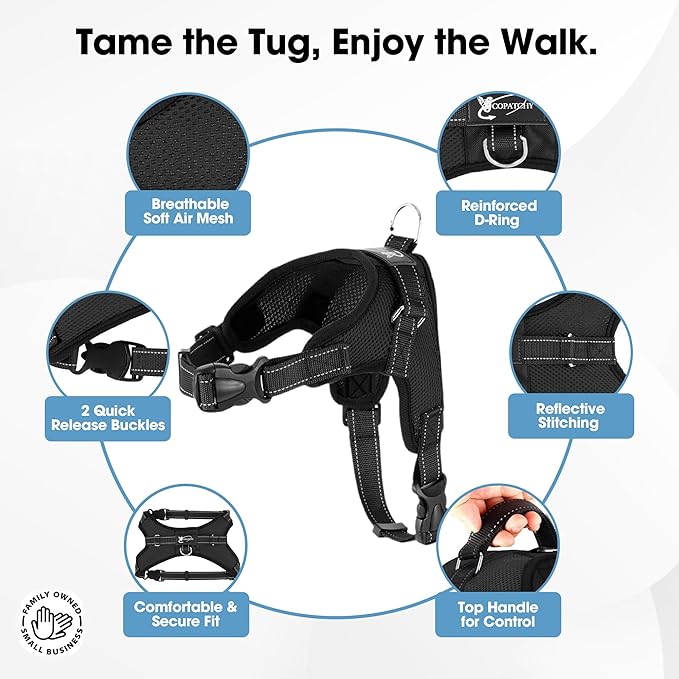 No Pull Reflective Adjustable Dog Harness With Handle- Comfortable Soft All Weather Mesh, Easy On Puppy Harness For Small Medium and Large Dogs (Black) X-Small