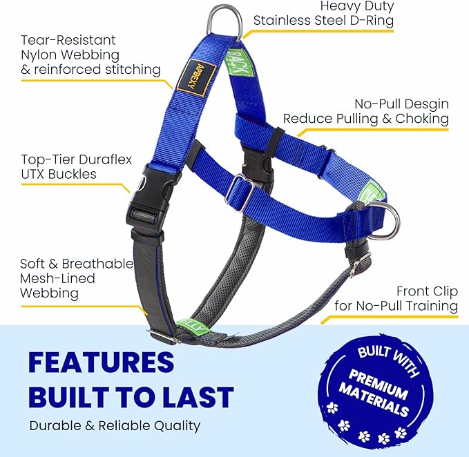 Freedom No Pull Dog Harness, Easy Walker, Stop Pulling with Two Stainless D-Rings, Comfortable, Sewn-in Instructions Tags for Easy Use, for Small Dogs Weight 20-30 lbs (Blue, Small)