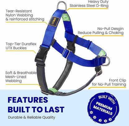 Easy Walk No Pull Dog Harness, Freedom Walk with Front and Back Clips Stainless D-Rings, Comfortable, Sewn-in Instructions Tags for Easy Use, for Medium Dogs Weight 30-39lbs (Blue, M)