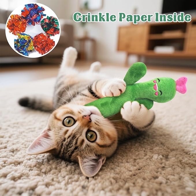 Otunrues Catnip Cat Toys Cactus Crinkly Sound 5 Pack Interactive Chew Kitten Cat Toys for Indoor Cats Exercise Cat nip Toy to Stimulate Play & Reduce Boredom