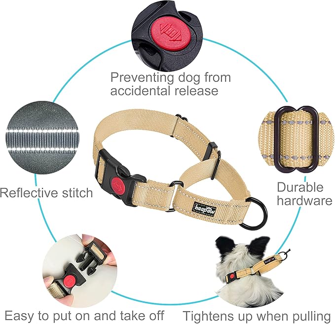 haapaw 2 Packs Martingale Dog Collar with Quick Release Buckle Reflective Dog Training Collars for Small Medium Large Dogs (S Neck 12"-13", Beige, 1+1 Packs)