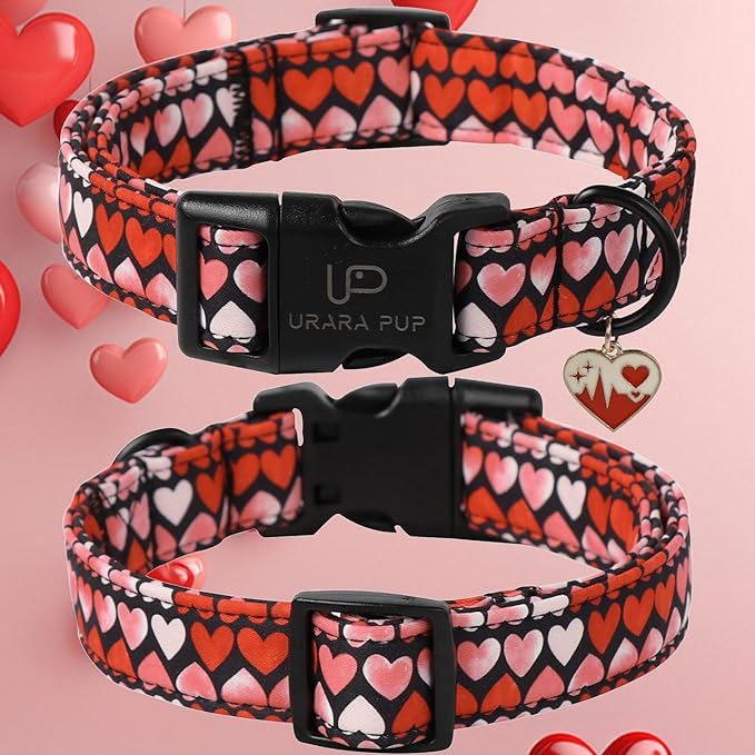 Valentine’s Dog Collar, Pink Heart Dog Collar with Quick Release, Sweet Valentine’s Gift Soft Cotton Collar Pet Girl Boy Dog Collar for Puppy Small Medium Dogs,Wedding Dog Collar