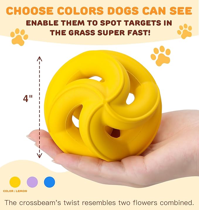 Interactive Dog Toys for Aggressive Chewers-Natural Rubber Chew Toys to Keep Them Busy, Safe for Most Breeds,Dog Chew Toy for Anxiety Relief, Fetch Training, Hand/Machine Washable,Lemon
