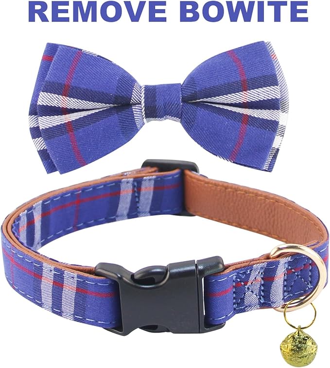 Yizepet Dog Collar and Leash Set-Plaid Puppy Collar with Bow Tie - Adjustable pet Collar for Dogs with Bell, Stylish Pattern for Small Medium or Large Boy and Girl Dog