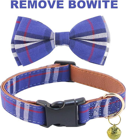 Yizepet Dog Collar and Leash Set-Plaid Puppy Collar with Bow Tie - Adjustable pet Collar for Dogs with Bell, Stylish Pattern for Small Medium or Large Boy and Girl Dog