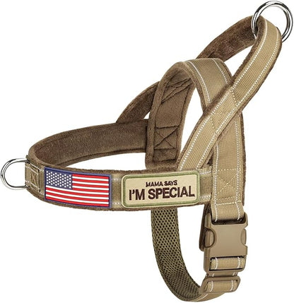 Forestpaw No Pull Dog Harness with Large Handle,Slip on Reflective Vest with Quick Release Buckle,Comfortable Flannel Lining for Medium Large Dogs Walking Training (Includes 3 Patches),Brown M