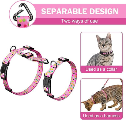 Hikiko Cat Harness and Leash Set Escape Proof Adjustable Walking Travel Cute Girl Kitten Harness for Small Medium Large Cats (Pink Polka Dots, S)