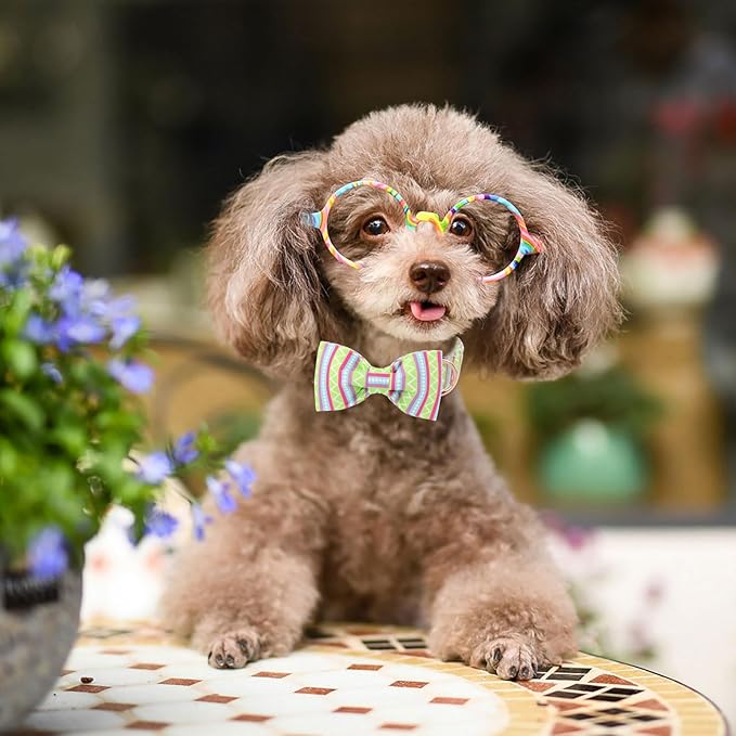 Easter Dog Collar with Bow Tie - Geometry Easter Bowtie Dog Collar Adjustable Heavy Duty Spring Easter Dog Collars for Small Medium Large Dogs L