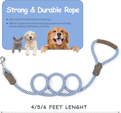 Mile High Life | Premium Leather Dog Leash | Strong Rope Leash | Leather Handle | Zinc Alloy Strong Clasp | Small Medium Large Dogs | 4/5/6 Feet(Blue Gray, 60 Inch (Pack of 1))