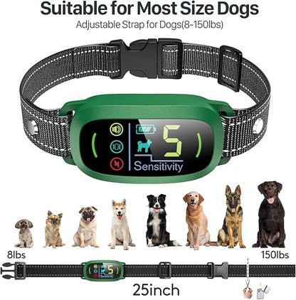 FAFAFROG Bark Collar, Rechargeable Dog Bark Collar with 5 Adjustable Sensitivity and Intensity Beep Vibration, Anti Barking Collar for Small Medium Large Breed Dogs (Green)