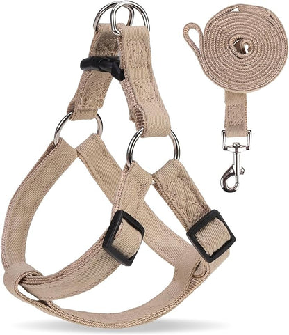 BINGPET Denim Step-in Dog Harness,No Pull Escape-Proof Dog Harness and Leash Set,Adjustable Quick Fit Dog Halter Vests for Small Medium Size Dogs Back Clip Anti-Twist for Easy Walking Training Running