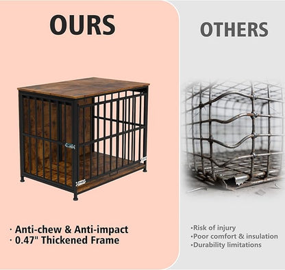 31.5" Dog Crate Furniture with Flip Door, Wooden Dog Kennel Indoor, Heavy Duty Pet Cage for Small Medium Dogs, Double Door Pet House End Table, Rustic Brown