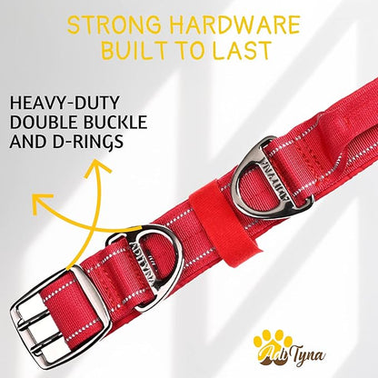 ADITYNA Heavy Duty Dog Collar for Extra-Large Dogs - Reflective Red Collar with Handle for Training, and Walking - Wide, Thick, Tactical, Soft Neoprene Padded