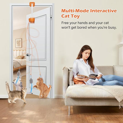 Interactive Cat Toy, Flapping Bird & Rotating Feather Teaser for Indoor Cats, Hanging Doorway Cat Toys with Fishing Pole for Exercise, Boredom Relief & Fun Games